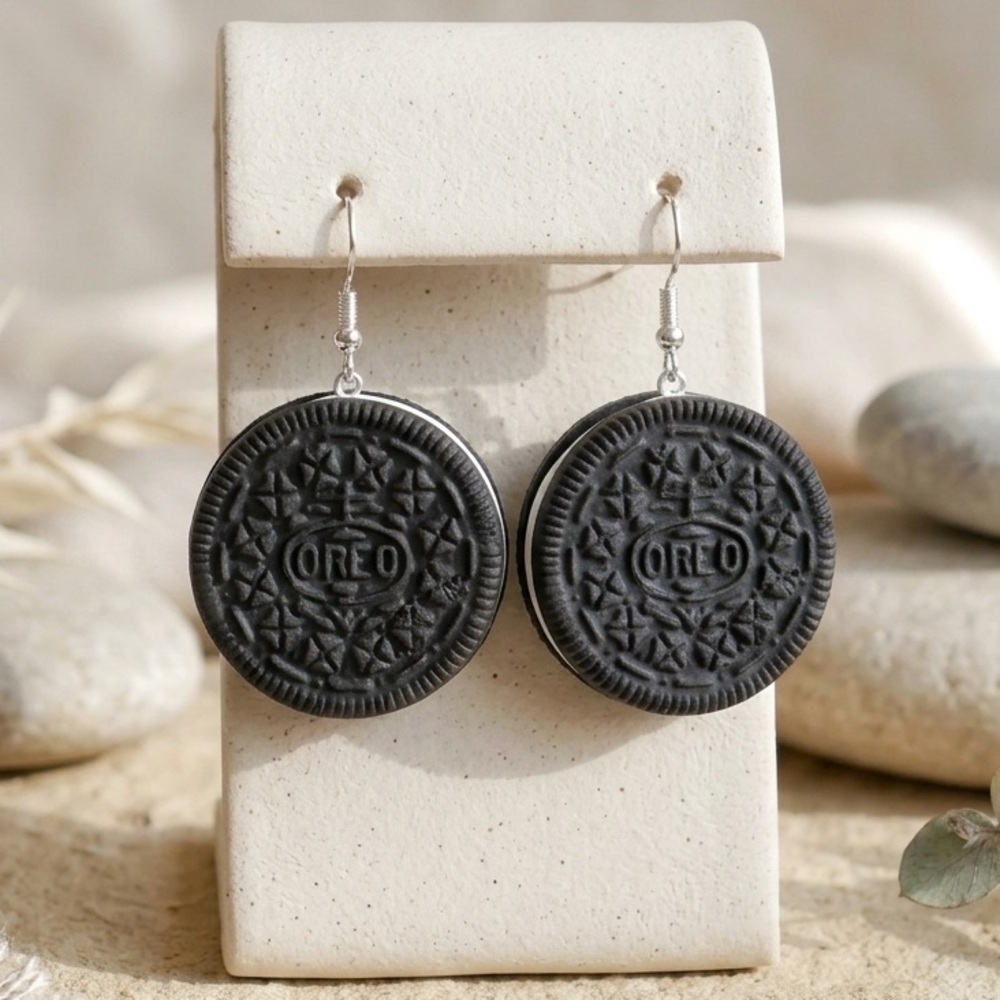 NWT Oreo Cookie Inspired Earrings - Handmade - Black